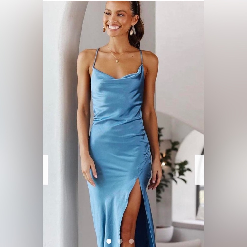 NWT billy j blue satin dress